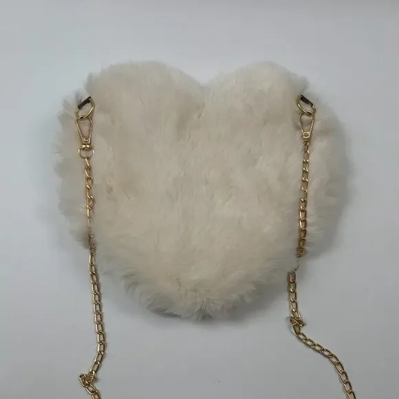Heart Shaped Faux Fur Crossbody Bag - White - NWT - Picture 6 of 10